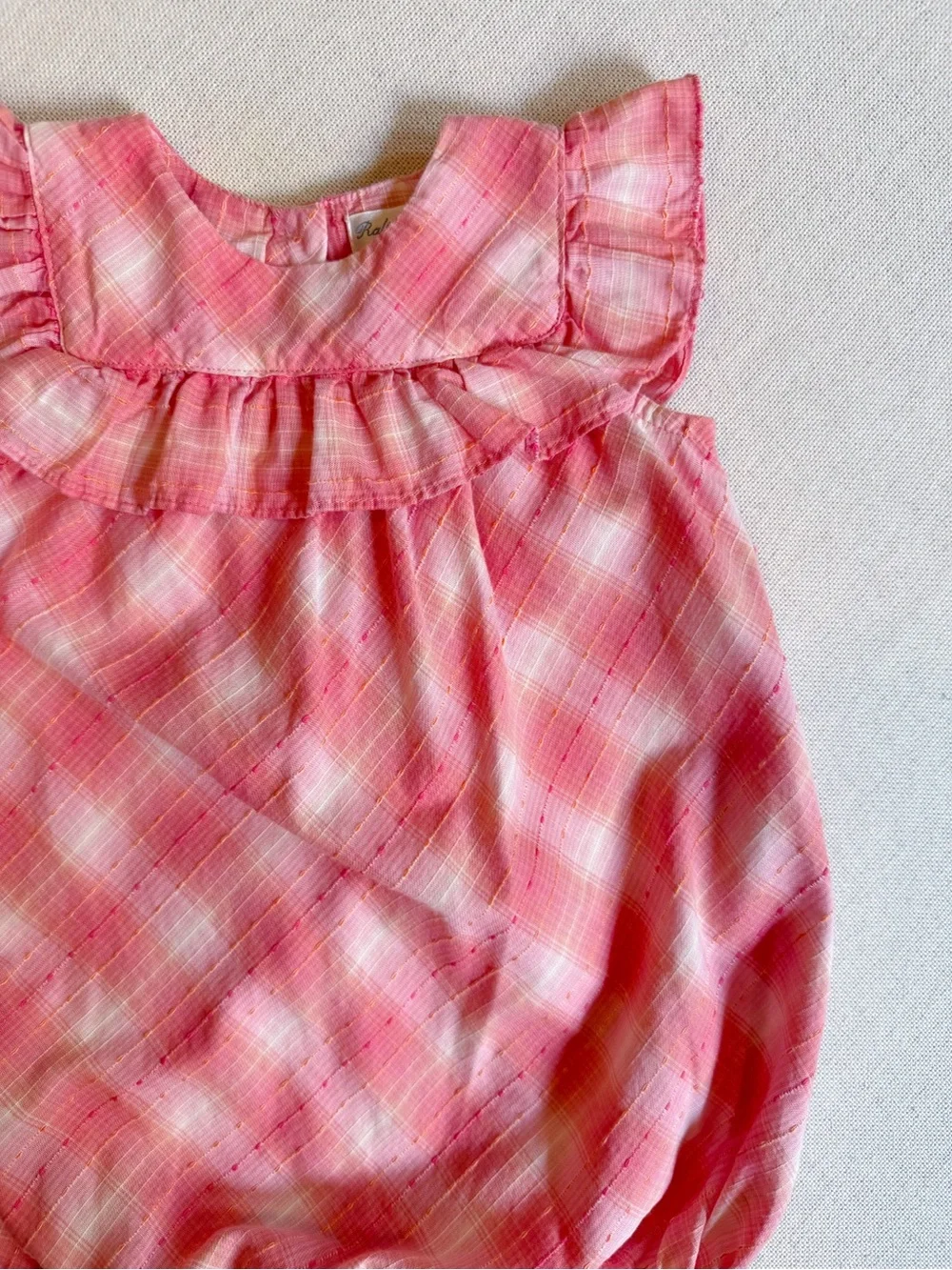 Ralph Lauren Plaid Ruffle Cotton Bubble Romper 6M
